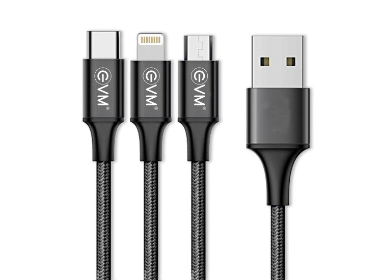 EVM USB TO 3 IN 1 CHARGE & SYNC CABLE METAL HEAD NYLON BRAIDED M3